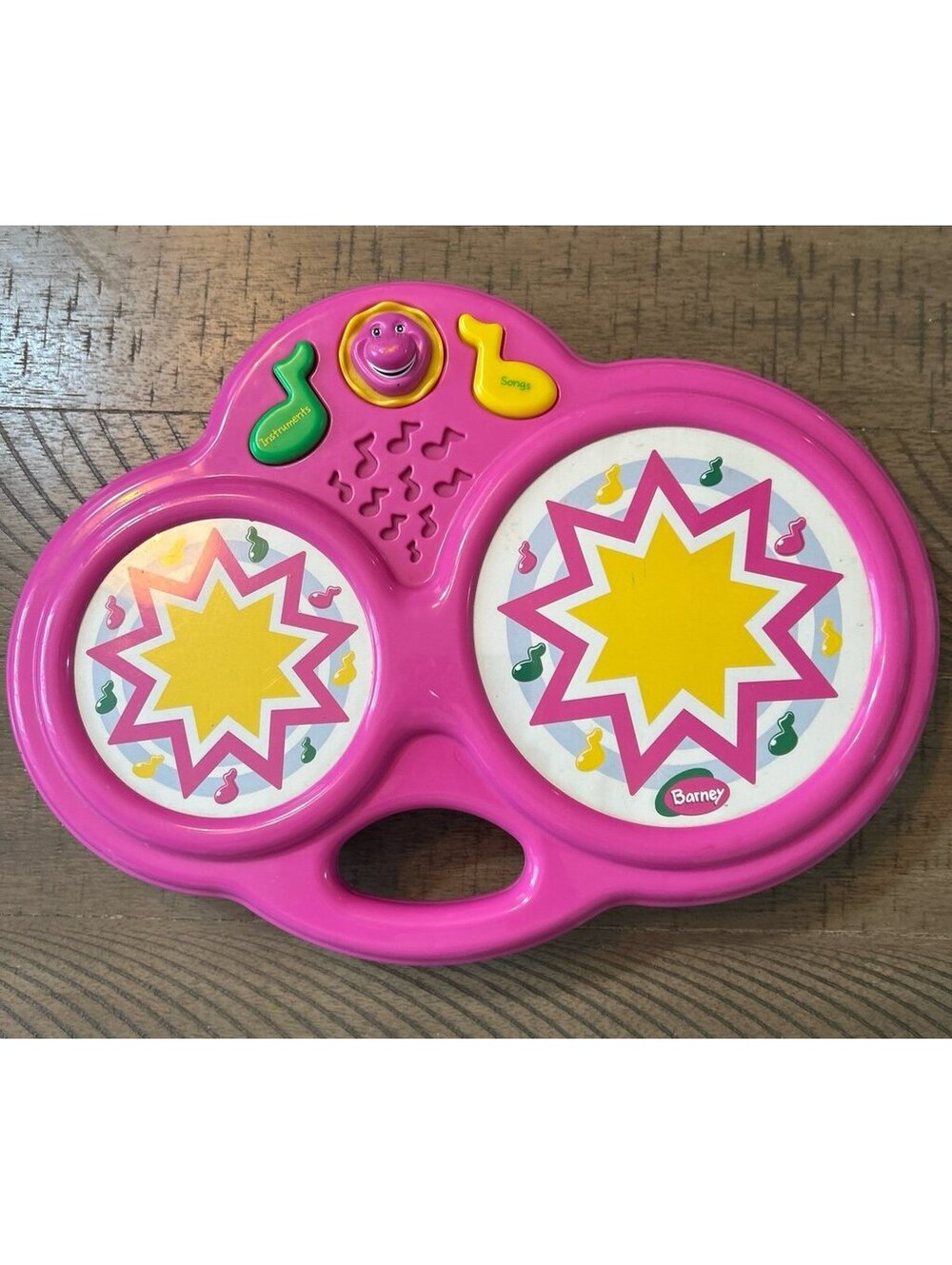 Vintage Barney Playskool Musical Bongos Drum Toy Tested Works 1998